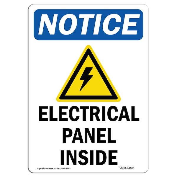 Signmission OSHA Notice, 7" Height, Electrical Panels Inside Sign With Symbol, 7" X 5", Portrait OS-NS-D-57-V-11674 - main